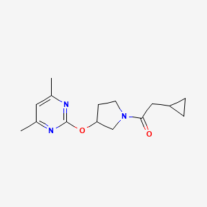 molecular formula C15H21N3O2 B2476223 2-Cyclopropyl-1-(3-((4,6-dimethylpyrimidin-2-yl)oxy)pyrrolidin-1-yl)ethanone CAS No. 2034359-67-4