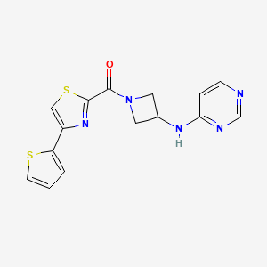 molecular formula C15H13N5OS2 B2476225 N-{1-[4-(噻吩-2-基)-1,3-噻唑-2-羰基]氮杂环丁-3-基}嘧啶-4-胺 CAS No. 2097857-77-5