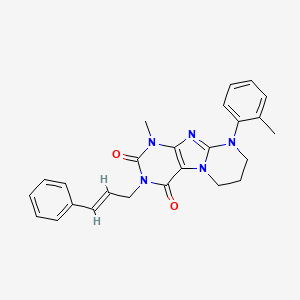 molecular formula C25H25N5O2 B2476233 3-肉桂酰基-1-甲基-9-(邻甲苯基)-6,7,8,9-四氢嘧啶[2,1-f]嘌呤-2,4(1H,3H)-二酮 CAS No. 877617-12-4