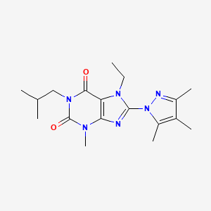 molecular formula C18H26N6O2 B2476234 7-Ethyl-3-methyl-1-(2-methylpropyl)-8-(3,4,5-trimethylpyrazolyl)-1,3,7-trihydr opurine-2,6-dione CAS No. 1013990-36-7