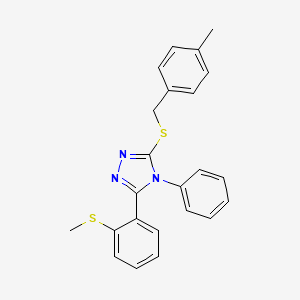 molecular formula C23H21N3S2 B2476236 3-[(4-Methylphenyl)methylsulfanyl]-5-(2-methylsulfanylphenyl)-4-phenyl-1,2,4-triazole CAS No. 339015-49-5