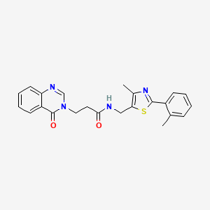 molecular formula C23H22N4O2S B2476237 N-((4-methyl-2-(o-tolyl)thiazol-5-yl)methyl)-3-(4-oxoquinazolin-3(4H)-yl)propanamide CAS No. 1448038-17-2