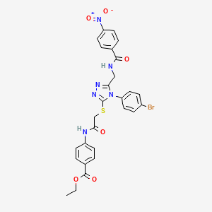 molecular formula C27H23BrN6O6S B2476243 ethyl 4-(2-((4-(4-bromophenyl)-5-((4-nitrobenzamido)methyl)-4H-1,2,4-triazol-3-yl)thio)acetamido)benzoate CAS No. 394662-30-7