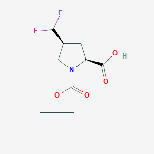 molecular formula C11H17F2NO4 B2476244 (2S,4S)-1-(tert-Butoxycarbonyl)-4-(difluoromethyl)pyrrolidine-2-carboxylic acid CAS No. 474417-79-3