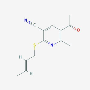 molecular formula C13H14N2OS B2476246 5-乙酰基-2-(2-丁烯基硫代)-6-甲基烟酸腈 CAS No. 303146-28-3