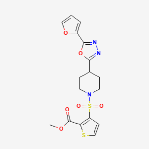 molecular formula C17H17N3O6S2 B2476255 Methyl 3-((4-(5-(furan-2-yl)-1,3,4-oxadiazol-2-yl)piperidin-1-yl)sulfonyl)thiophene-2-carboxylate CAS No. 1209554-69-7