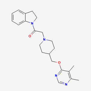 2-(4-(((5,6-Dimethylpyrimidin-4-yl)oxy)methyl)piperidin-1-yl)-1-(indolin-1-yl)ethan-1-one
