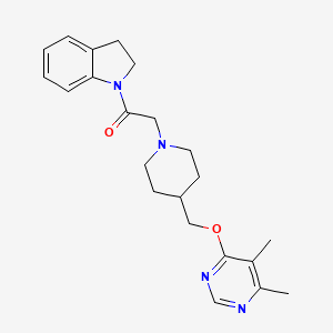 molecular formula C22H28N4O2 B2476263 2-(4-(((5,6-二甲基嘧啶-4-基)氧基)甲基)哌啶-1-基)-1-(吲哚啉-1-基)乙烷-1-酮 CAS No. 2320896-65-7