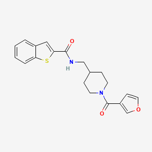 molecular formula C20H20N2O3S B2476278 N-((1-(フラン-3-カルボニル)ピペリジン-4-イル)メチル)ベンゾ[b]チオフェン-2-カルボキサミド CAS No. 2034409-05-5