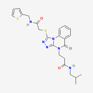 molecular formula C23H26N6O3S2 B2476291 N-异丁基-3-(5-氧代-1-((2-氧代-2-((噻吩-2-基甲基)氨基)乙基)硫代)-[1,2,4]三唑并[4,3-a]喹唑啉-4(5H)-基)丙酰胺 CAS No. 1115900-77-0