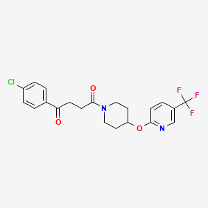 molecular formula C21H20ClF3N2O3 B2476296 1-(4-氯苯基)-4-(4-((5-(三氟甲基)吡啶-2-基)氧基)哌啶-1-基)丁烷-1,4-二酮 CAS No. 1421500-91-5