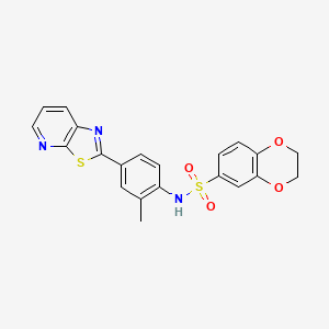 molecular formula C21H17N3O4S2 B2476302 N-(2-methyl-4-(thiazolo[5,4-b]pyridin-2-yl)phenyl)-2,3-dihydrobenzo[b][1,4]dioxine-6-sulfonamide CAS No. 896679-27-9