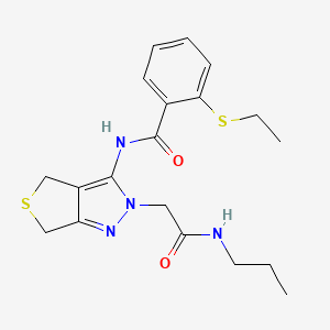 molecular formula C19H24N4O2S2 B2476311 2-(乙硫基)-N-(2-(2-氧代-2-(丙氨基)乙基)-4,6-二氢-2H-噻吩并[3,4-c]吡唑-3-基)苯甲酰胺 CAS No. 1105247-64-0