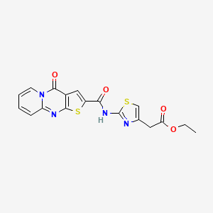 molecular formula C18H14N4O4S2 B2476320 ethyl 2-(2-(4-oxo-4H-pyrido[1,2-a]thieno[2,3-d]pyrimidine-2-carboxamido)thiazol-4-yl)acetate CAS No. 690250-85-2