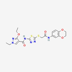 molecular formula C20H22N6O5S2 B2476327 N-(5-((2-((2,3-dihydrobenzo[b][1,4]dioxin-6-yl)amino)-2-oxoethyl)thio)-1,3,4-thiadiazol-2-yl)-3-ethoxy-1-ethyl-1H-pyrazole-4-carboxamide CAS No. 1171330-03-2