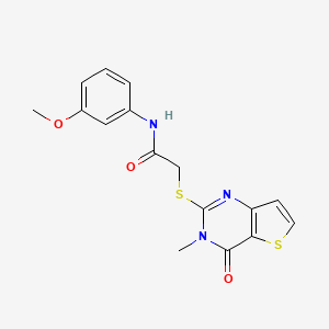 molecular formula C16H15N3O3S2 B2476335 N-(3-methoxyphenyl)-2-[(3-methyl-4-oxo-3,4-dihydrothieno[3,2-d]pyrimidin-2-yl)sulfanyl]acetamide CAS No. 1252918-43-6