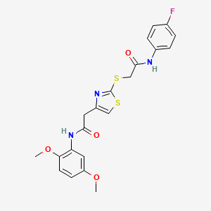 molecular formula C21H20FN3O4S2 B2476339 N-(2,5-二甲氧基苯基)-2-(2-((2-((4-氟苯基)氨基)-2-氧代乙基)硫代)噻唑-4-基)乙酰胺 CAS No. 941921-78-4