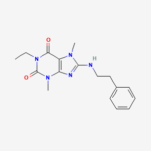 molecular formula C17H21N5O2 B2476344 1-ethyl-3,7-dimethyl-8-(phenethylamino)-1H-purine-2,6(3H,7H)-dione CAS No. 1203241-83-1