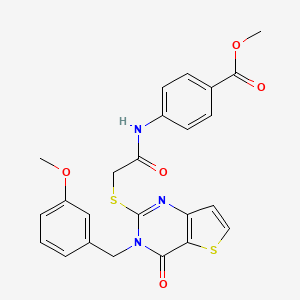 molecular formula C24H21N3O5S2 B2476350 Methyl 4-[({[3-(3-methoxybenzyl)-4-oxo-3,4-dihydrothieno[3,2-d]pyrimidin-2-yl]sulfanyl}acetyl)amino]benzoate CAS No. 1252931-35-3