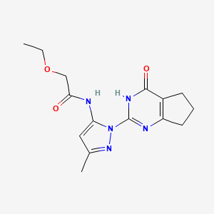 molecular formula C15H19N5O3 B2476351 2-ethoxy-N-(3-methyl-1-(4-oxo-4,5,6,7-tetrahydro-3H-cyclopenta[d]pyrimidin-2-yl)-1H-pyrazol-5-yl)acetamide CAS No. 1003799-34-5