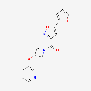 molecular formula C16H13N3O4 B2476352 (5-(Furan-2-yl)isoxazol-3-yl)(3-(pyridin-3-yloxy)azetidin-1-yl)methanone CAS No. 1903368-70-6