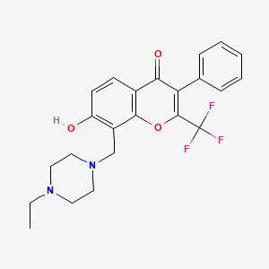 molecular formula C23H23F3N2O3 B2476356 8-[(4-Ethylpiperazin-1-yl)methyl]-7-hydroxy-3-phenyl-2-(trifluoromethyl)chromen-4-one CAS No. 848868-99-5