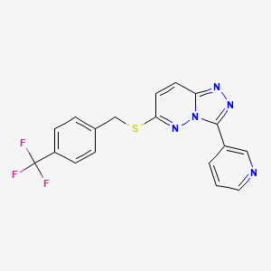 molecular formula C18H12F3N5S B2476366 3-Pyridin-3-yl-6-[[4-(trifluoromethyl)phenyl]methylsulfanyl]-[1,2,4]triazolo[4,3-b]pyridazine CAS No. 868969-19-1