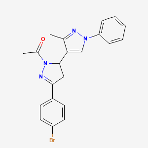 molecular formula C21H19BrN4O B2476370 1-[5-(4-bromophenyl)-3'-methyl-1'-phenyl-3,4-dihydro-1'H,2H-[3,4'-bipyrazole]-2-yl]ethan-1-one CAS No. 956267-04-2
