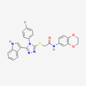 molecular formula C26H20FN5O3S B2476373 N-(2,3-dihydrobenzo[b][1,4]dioxin-6-yl)-2-((4-(4-fluorophenyl)-5-(1H-indol-3-yl)-4H-1,2,4-triazol-3-yl)thio)acetamide CAS No. 852167-65-8
