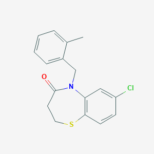 molecular formula C17H16ClNOS B2476375 7-chloro-5-(2-methylbenzyl)-2,3-dihydro-1,5-benzothiazepin-4(5H)-one CAS No. 341968-15-8