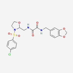 molecular formula C20H20ClN3O7S B2476383 N1-(benzo[d][1,3]dioxol-5-ylmethyl)-N2-((3-((4-chlorophenyl)sulfonyl)oxazolidin-2-yl)methyl)oxalamide CAS No. 874805-21-7