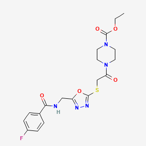molecular formula C19H22FN5O5S B2476389 Ethyl 4-(2-((5-((4-fluorobenzamido)methyl)-1,3,4-oxadiazol-2-yl)thio)acetyl)piperazine-1-carboxylate CAS No. 903312-67-4