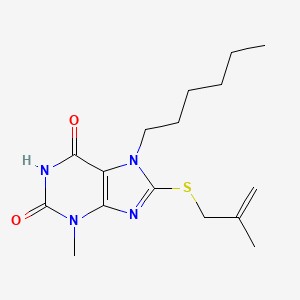 molecular formula C16H24N4O2S B2476394 7-hexyl-3-methyl-8-((2-methylallyl)thio)-1H-purine-2,6(3H,7H)-dione CAS No. 500194-43-4