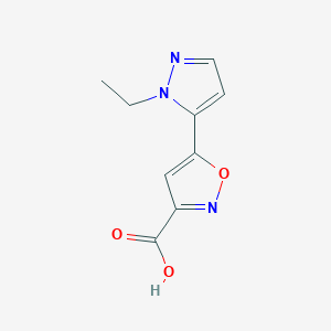 molecular formula C9H9N3O3 B2476398 5-(1-Ethyl-1H-pyrazol-5-YL)isoxazole-3-carboxylic acid CAS No. 1006459-13-7