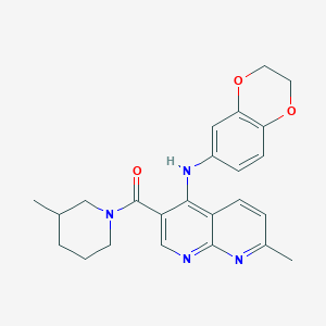 (4-((2,3-Dihydrobenzo[b][1,4]dioxin-6-yl)amino)-7-methyl-1,8-naphthyridin-3-yl)(3-methylpiperidin-1-yl)methanone