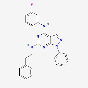 molecular formula C25H21FN6 B2476403 N~4~-(3-fluorophenyl)-1-phenyl-N~6~-(2-phenylethyl)-1H-pyrazolo[3,4-d]pyrimidine-4,6-diamine CAS No. 955304-22-0
