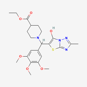molecular formula C23H30N4O6S B2476404 Ethyl 1-((6-hydroxy-2-methylthiazolo[3,2-b][1,2,4]triazol-5-yl)(3,4,5-trimethoxyphenyl)methyl)piperidine-4-carboxylate CAS No. 851969-75-0