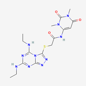 2-((5,7-bis(ethylamino)-[1,2,4]triazolo[4,3-a][1,3,5]triazin-3-yl)thio)-N-(1,3-dimethyl-2,6-dioxo-1,2,3,6-tetrahydropyrimidin-4-yl)acetamide