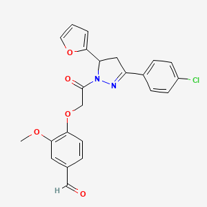 4-[2-[5-(4-Chlorophenyl)-3-(furan-2-yl)-3,4-dihydropyrazol-2-yl]-2-oxoethoxy]-3-methoxybenzaldehyde
