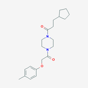 molecular formula C21H30N2O3 B247645 3-Cyclopentyl-1-[4-(2-p-tolyloxy-acetyl)-piperazin-1-yl]-propan-1-one 