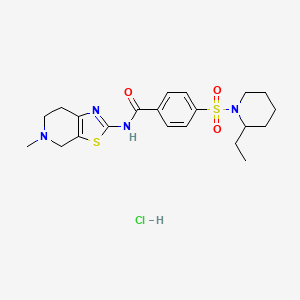 molecular formula C21H29ClN4O3S2 B2476496 4-((2-エチルピペリジン-1-イル)スルホニル)-N-(5-メチル-4,5,6,7-テトラヒドロチアゾロ[5,4-c]ピリジン-2-イル)ベンズアミド塩酸塩 CAS No. 1215587-28-2