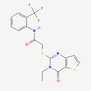 molecular formula C17H14F3N3O2S2 B2476497 2-({3-ethyl-4-oxo-3H,4H-thieno[3,2-d]pyrimidin-2-yl}sulfanyl)-N-[2-(trifluoromethyl)phenyl]acetamide CAS No. 1252905-49-9