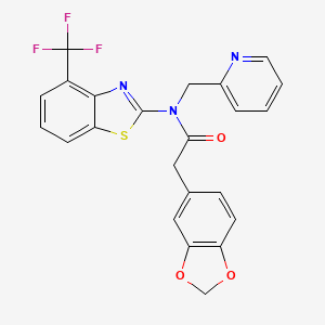 molecular formula C23H16F3N3O3S B2476500 2-(benzo[d][1,3]dioxol-5-yl)-N-(pyridin-2-ylmethyl)-N-(4-(trifluoromethyl)benzo[d]thiazol-2-yl)acetamide CAS No. 1396784-30-7