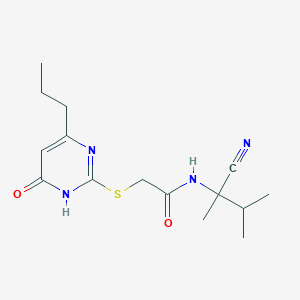 molecular formula C15H22N4O2S B2476503 N-(1-cyano-1,2-dimethylpropyl)-2-[(6-oxo-4-propyl-1,6-dihydropyrimidin-2-yl)sulfanyl]acetamide CAS No. 727713-98-6