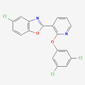 molecular formula C18H9Cl3N2O2 B2476505 5-Chloro-2-[2-(3,5-dichlorophenoxy)pyridin-3-yl]-1,3-benzoxazole CAS No. 866048-92-2