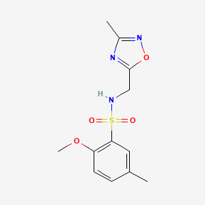 molecular formula C12H15N3O4S B2476515 2-methoxy-5-methyl-N-((3-methyl-1,2,4-oxadiazol-5-yl)methyl)benzenesulfonamide CAS No. 1235082-50-4