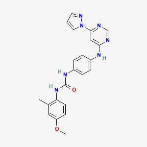 molecular formula C22H21N7O2 B2476518 1-(4-((6-(1H-pyrazol-1-yl)pyrimidin-4-yl)amino)phenyl)-3-(4-methoxy-2-methylphenyl)urea CAS No. 1170429-36-3