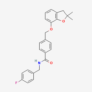 molecular formula C25H24FNO3 B2476524 4-(((2,2-dimethyl-2,3-dihydrobenzofuran-7-yl)oxy)methyl)-N-(4-fluorobenzyl)benzamide CAS No. 322441-70-3