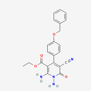 molecular formula C22H20N4O4 B2476529 Ethyl 1,2-diamino-4-[4-(benzyloxy)phenyl]-5-cyano-6-oxo-1,6-dihydro-3-pyridinecarboxylate CAS No. 339100-61-7