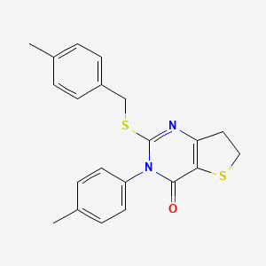 molecular formula C21H20N2OS2 B2476539 3-(4-甲苯基)-2-[(4-甲苯基)甲硫基]-6,7-二氢噻吩并[3,2-d]嘧啶-4-酮 CAS No. 686771-76-6